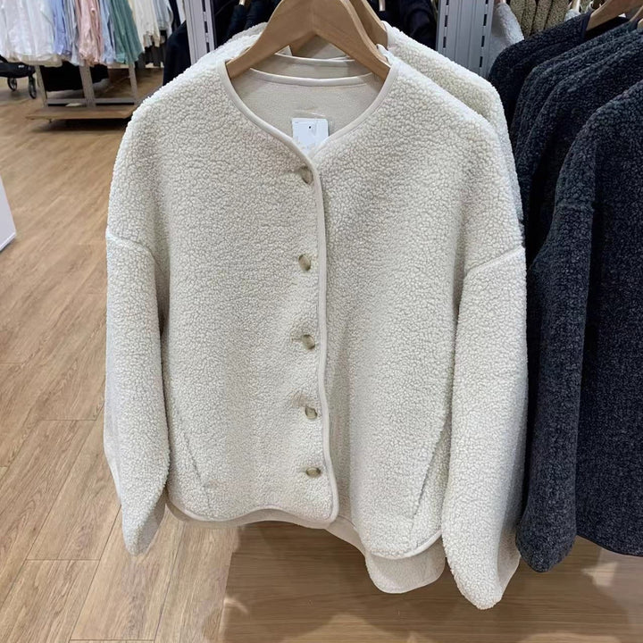 Lässige Fleece-Strickjacke mit Lammfell-Optik
