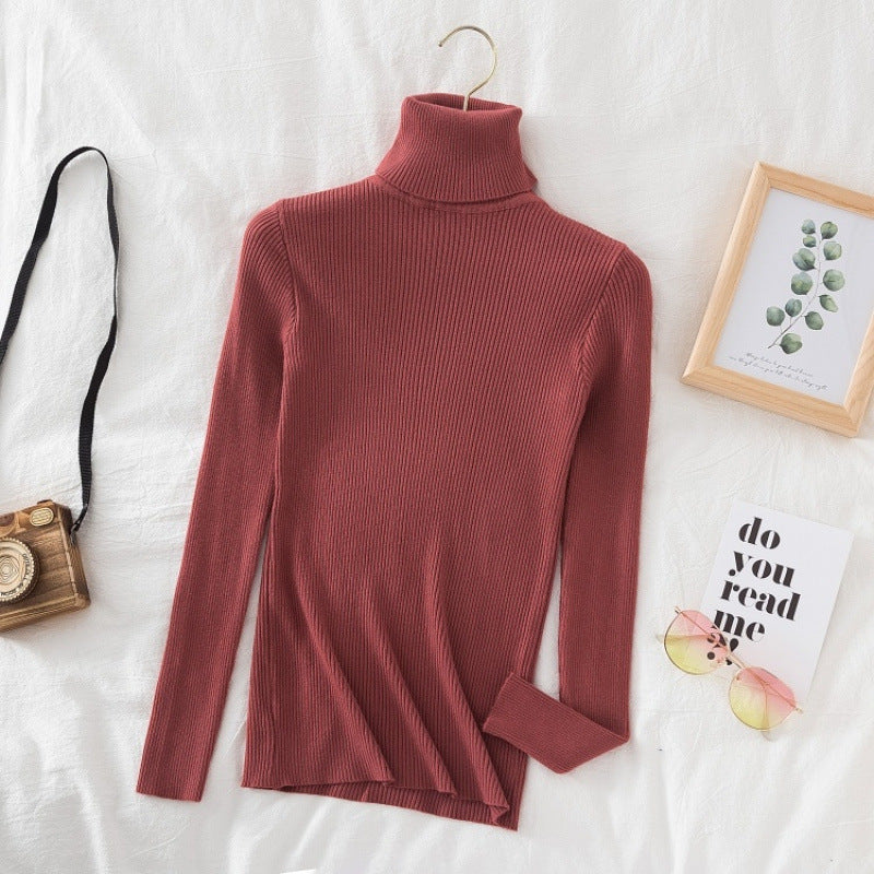 Damen-Strickpullover mit hohem Kragen, figurbetont