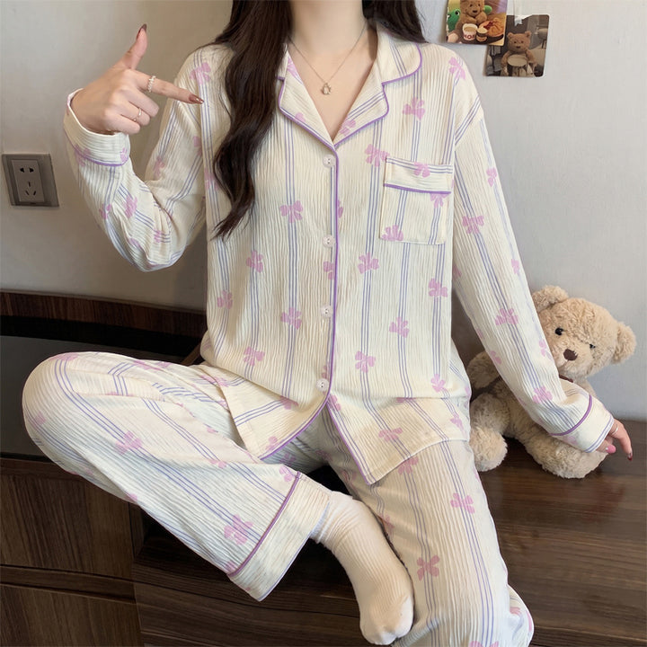 Damen-Pyjama-Set, Langarm, Geknöpft, Weihnachtsmotiv