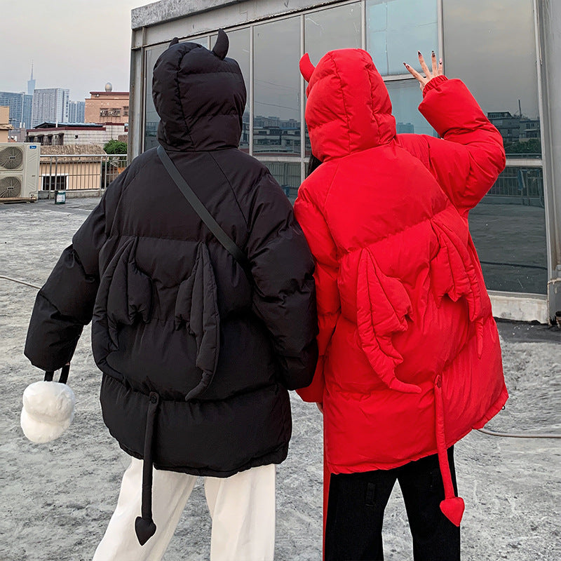 Oversize Damen-Steppjacke mit Kapuze und Cartoon-Motiv
