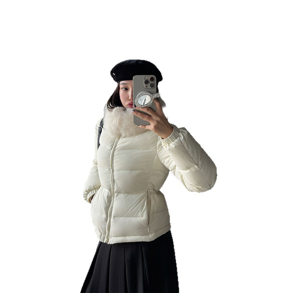 Kurze Daunenjacke für Mädchen, mit abnehmbarem Webpelzkragen