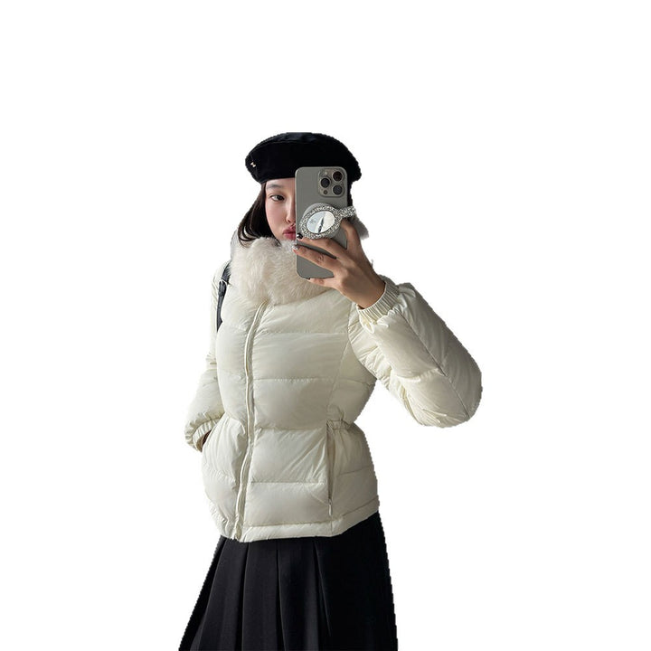 Kurze Daunenjacke für Mädchen, mit abnehmbarem Webpelzkragen