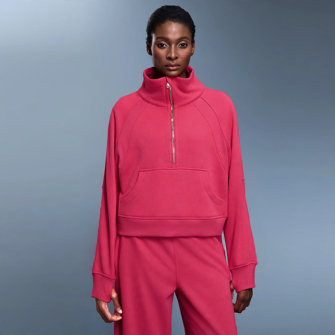 Damen-Sweatshirt mit Stehkragen, Reißverschluss und Futter