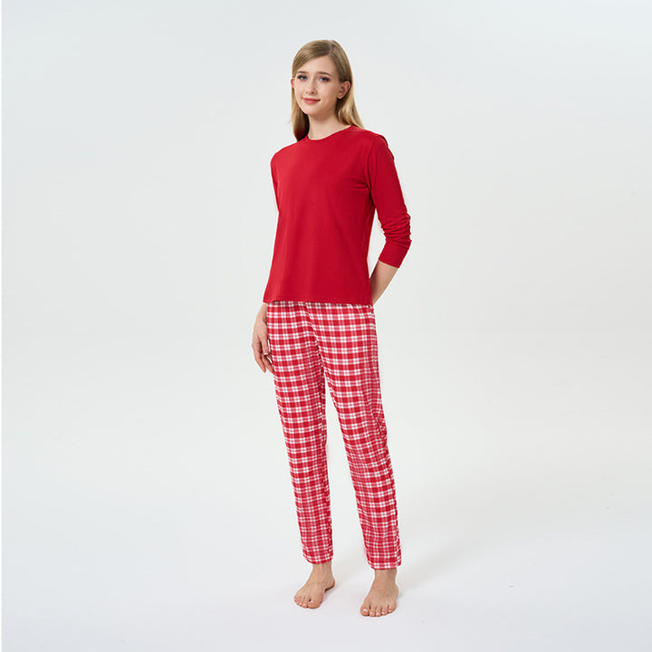 Damen-Pyjama-Set, Rundhalsausschnitt, weihnachtliches Design