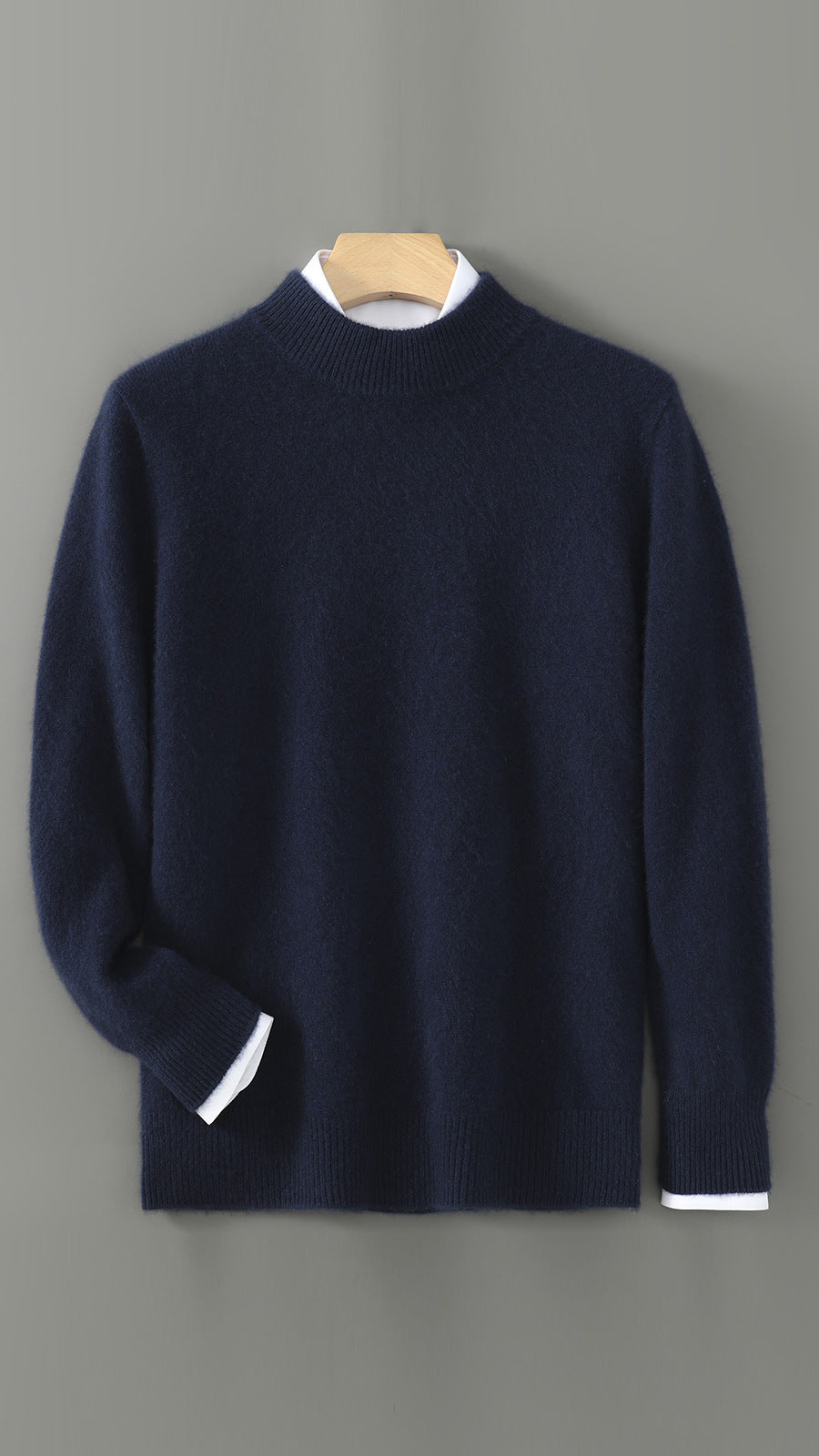 Herren-Wollpullover, Rundhals, einfarbig, Business-Casual