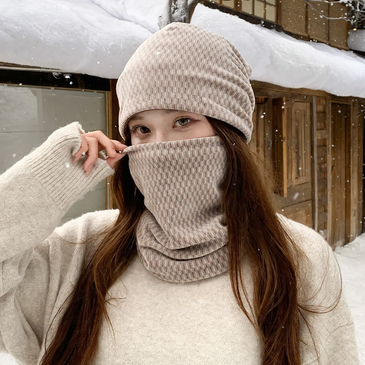 Doppellagiges Mützen- und Schal-Set für den Winter