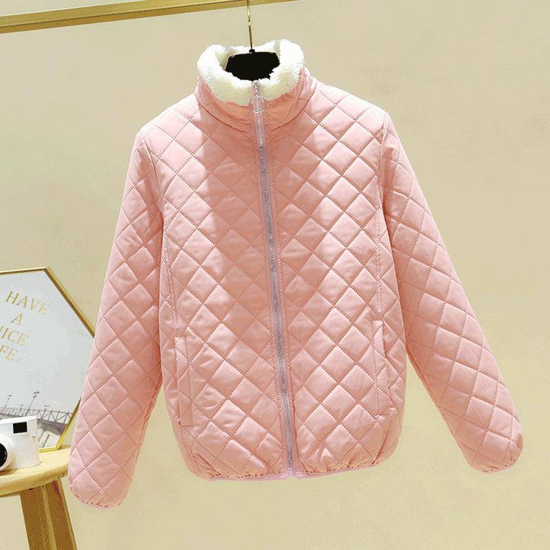 Leichte Damen-Steppjacke mit Lammfell-Optik und Stehkragen
