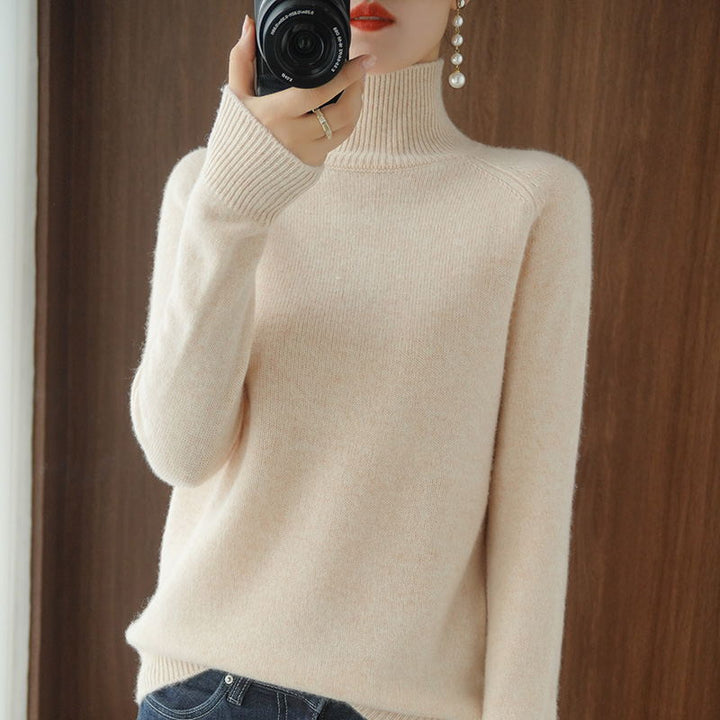 Damen-Strickpullover, hoher Kragen, einfarbig, locker