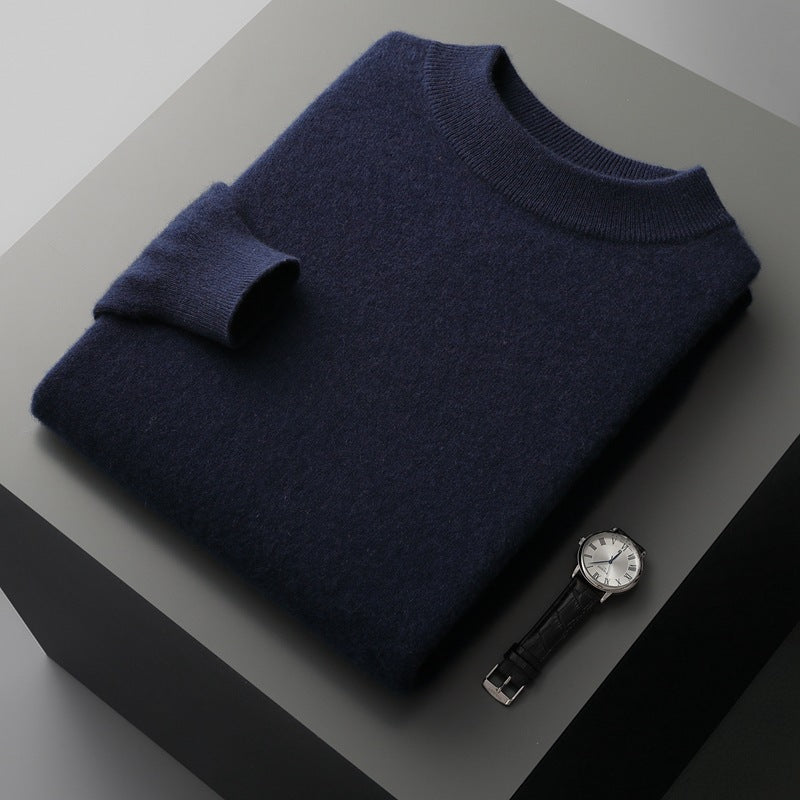 Herren-Kaschmirpullover, Stehkragen, reine Wolle