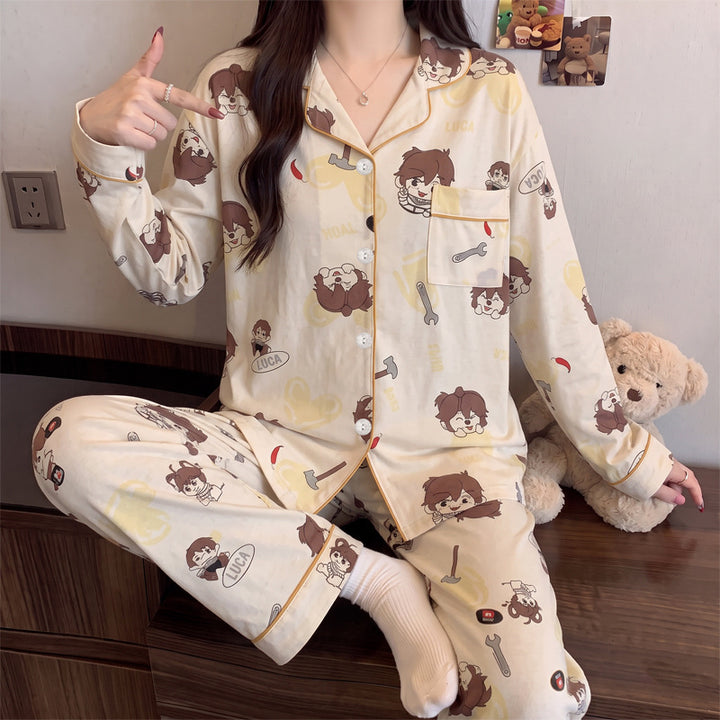 Damen-Pyjama-Set, langärmelig, mit Weihnachtsdruck