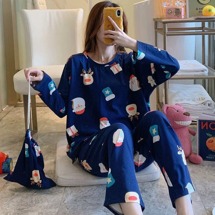Damen-Pyjama-Set, Langarm, Rundhalsausschnitt, verschiedene Designs