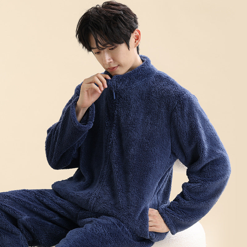 Herren-Pyjama-Set aus Korallenfleece, gefüttert, mit Reißverschluss