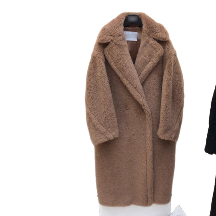 Damen-Teddy-Mantel aus Alpakawolle, mittellang