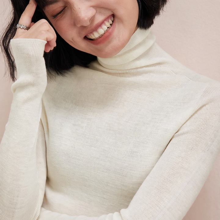 Damen-Wollpullover mit Stehkragen, 100% Wolle