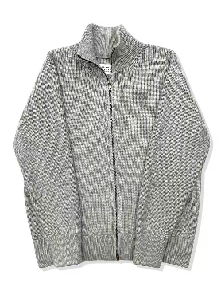 Herren-Strickjacke mit Stehkragen und Doppelreißverschluss