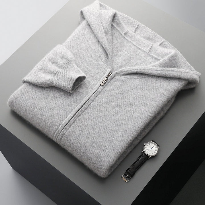 Herren-Strickjacke mit Kapuze und Reißverschluss