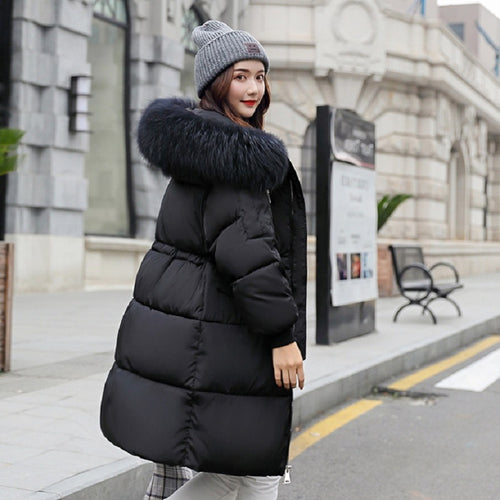 Gefütterte Damen-Winterjacke, mittellang, mit Fellkragen