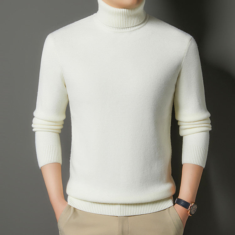 Herren-Rollkragenpullover mit Wollanteil, dick