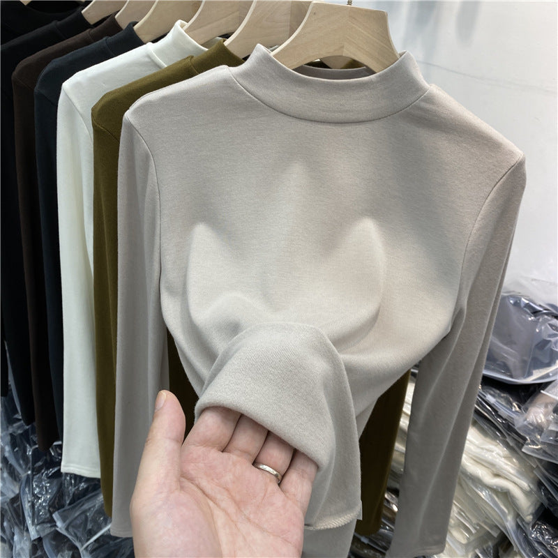 Damen-Langarmshirt mit Stehkragen und angerauter Innenseite