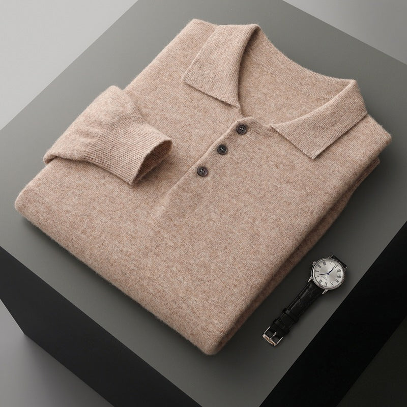 Herren-Wollpullover, Polo-Kragen, Langarm, 350g