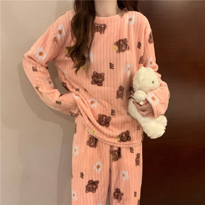 Damen-Hausanzug aus Flanell, lang und warm
