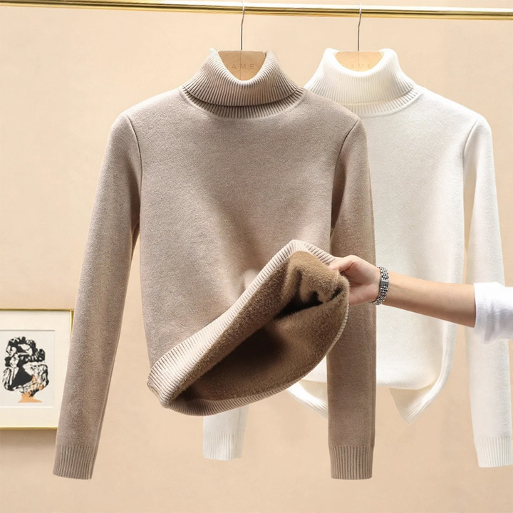 Damen-Rollkragenpullover mit Innenfleece