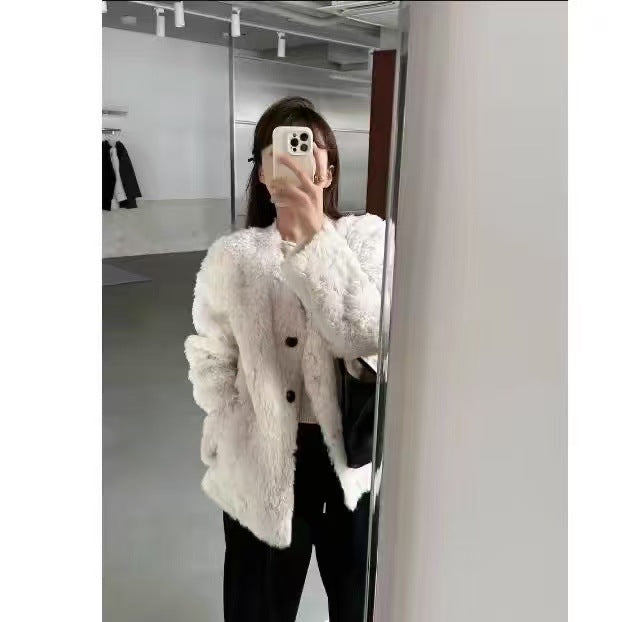 Damen-Winterjacke mit Lammfleece-Imitat, gefüttert
