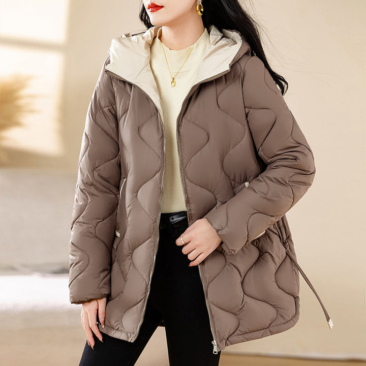 Damen-Steppjacke, mittellang, ohne Kragen