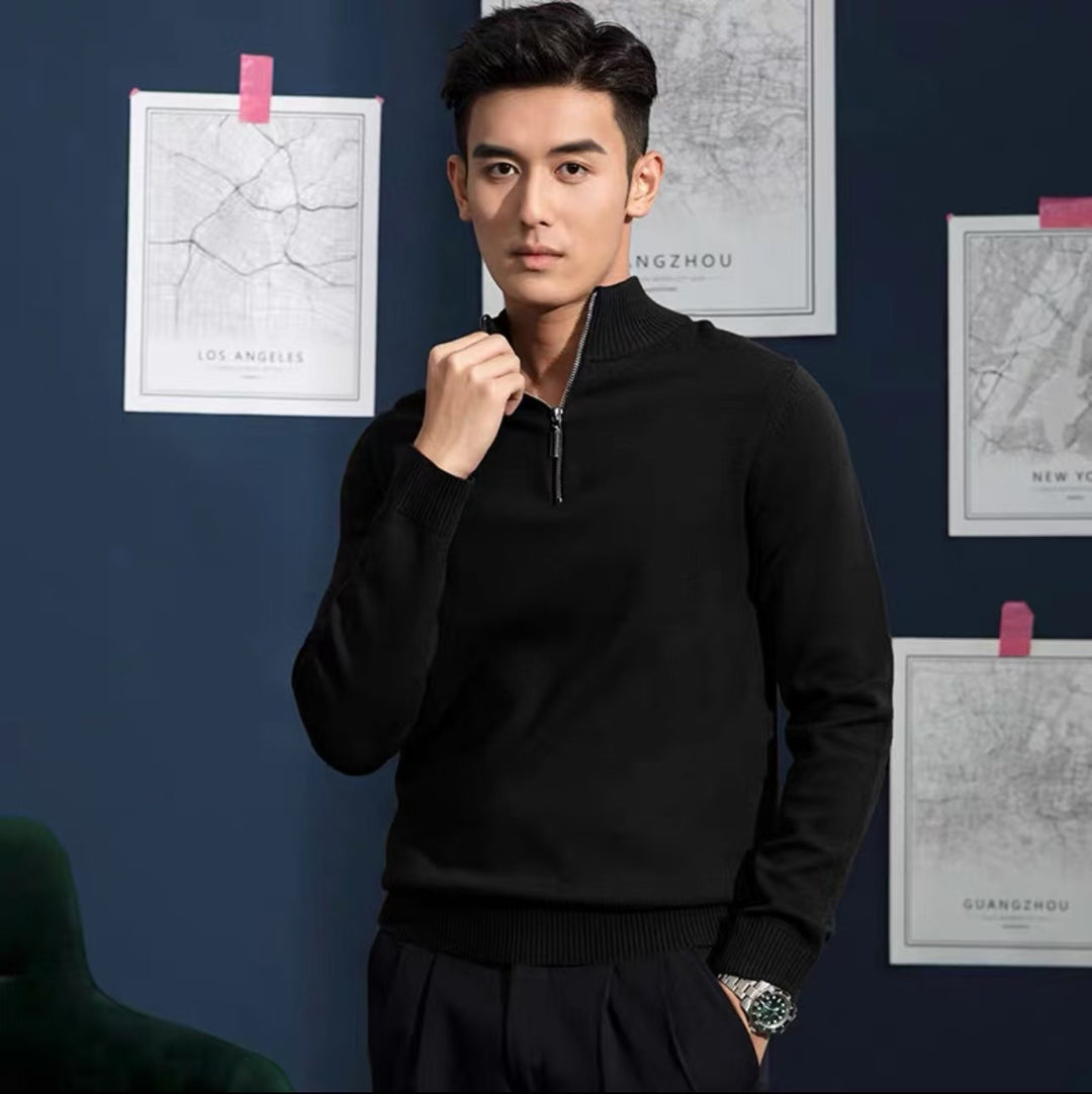 Herren-Strickpullover mit Stehkragen und Reißverschluss