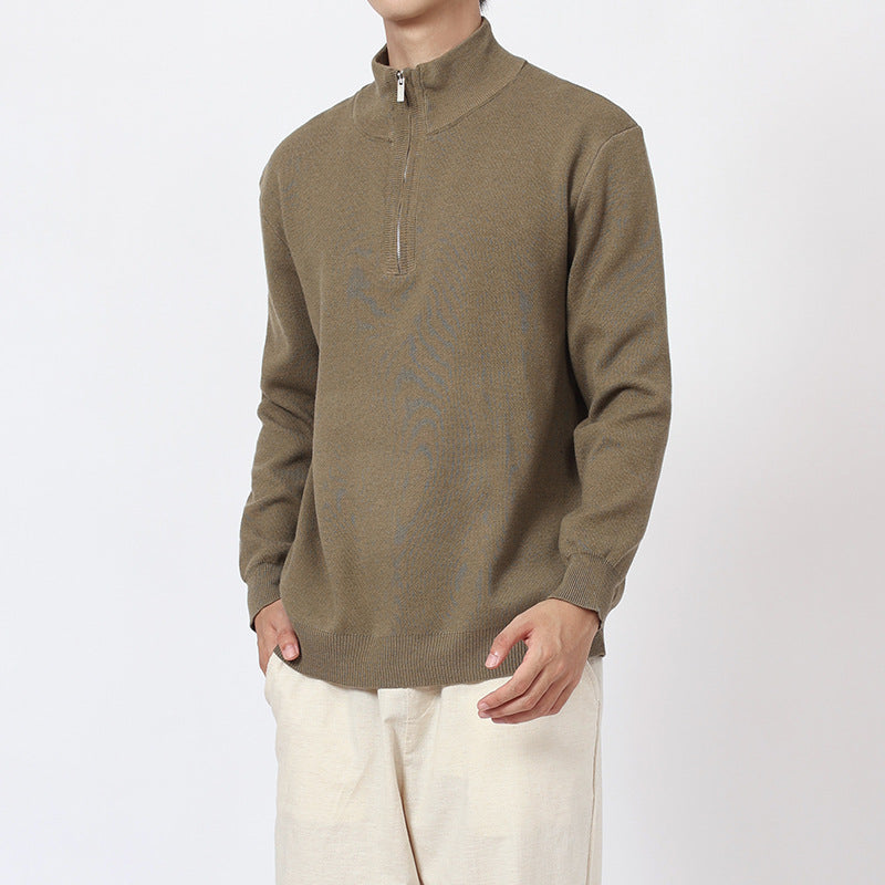 Herren-Wollpullover mit Stehkragen und Reißverschluss