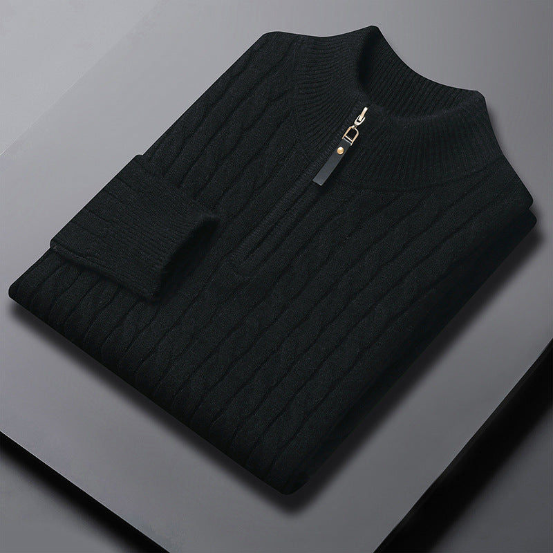 Herren-Strickpullover mit Zopfmuster und Reißverschluss