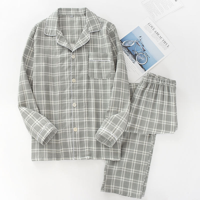 Herren-Pyjama-Set aus Baumwoll-Gaze, kariert