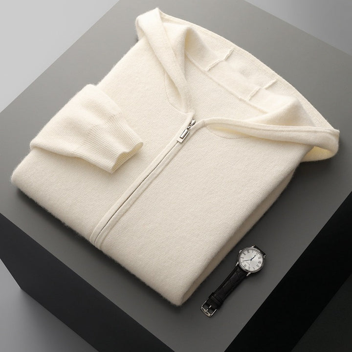 Herren-Strickjacke mit Kapuze und Reißverschluss
