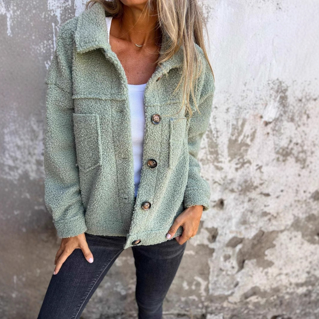 Lammfell-Imitat Jacke mit Revers und Knopfleiste