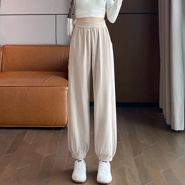 Damen-Freizeithose aus Chenille-Cord, elastischer Beinabschluss