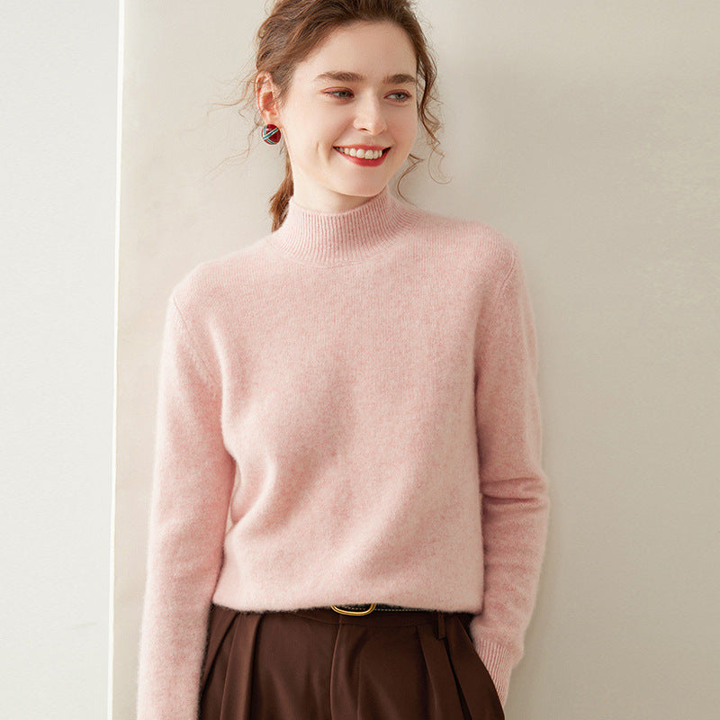 Damen-Kaschmirpullover, halbhoher Kragen, zweifädig, locker