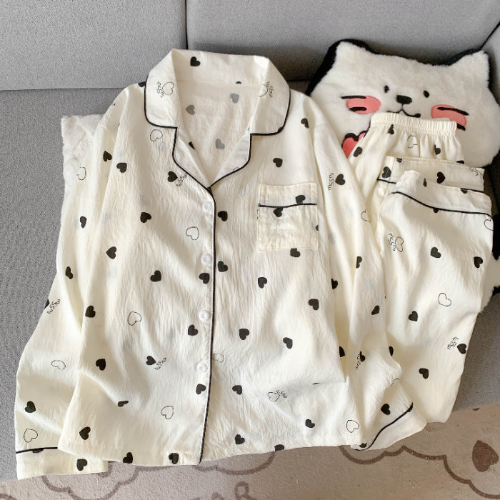 Damen-Pyjama-Set aus Baumwollmischung, Langarm
