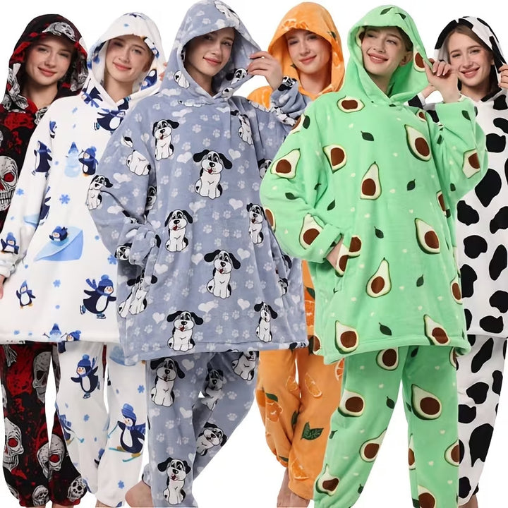 Damen-Pyjama-Set, gefüttert, warm und gemütlich