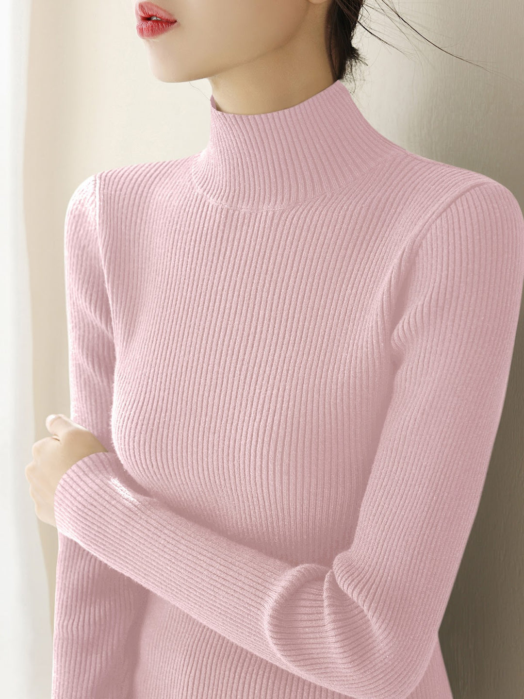 Damen-Strickpullover aus Wolle mit halbem Stehkragen