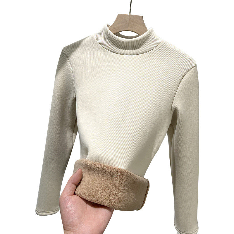 Damen-Strickshirt mit Stehkragen, gefüttert