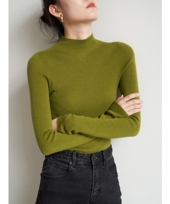Damen-Strickpullover aus Wolle mit Stehkragen