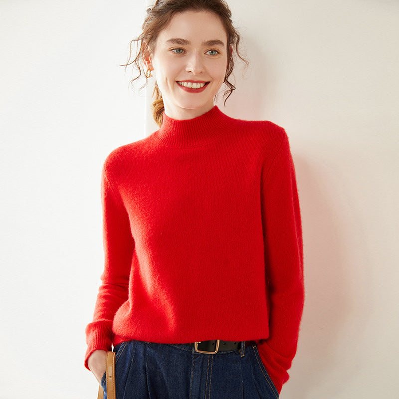 Damen-Kaschmirpullover, halbhoher Kragen, zweifädig, locker
