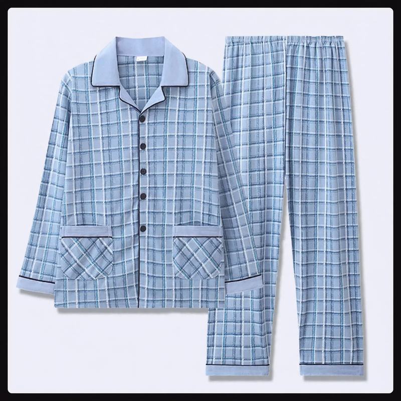 Herren-Pyjama-Set aus reiner Baumwolle, kariert