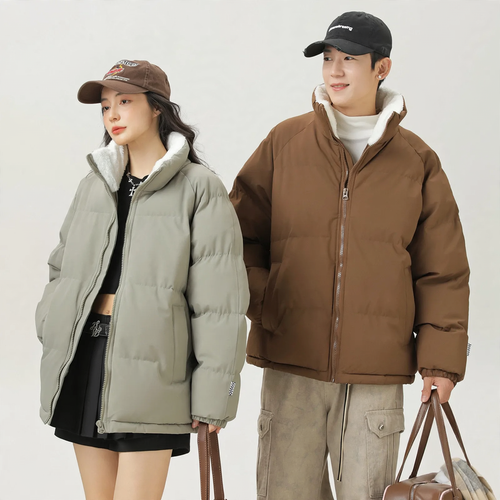 Unisex-Winterjacke, Lammfleece, gefüttert, warm