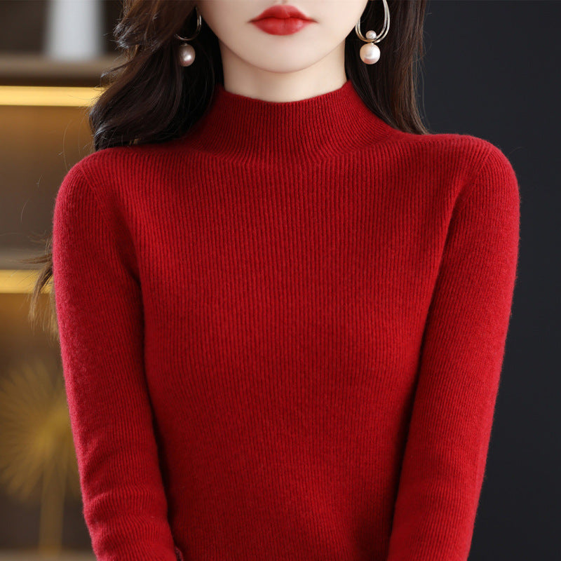 Damen-Rollkragenpullover aus reiner Wolle, nahtlos