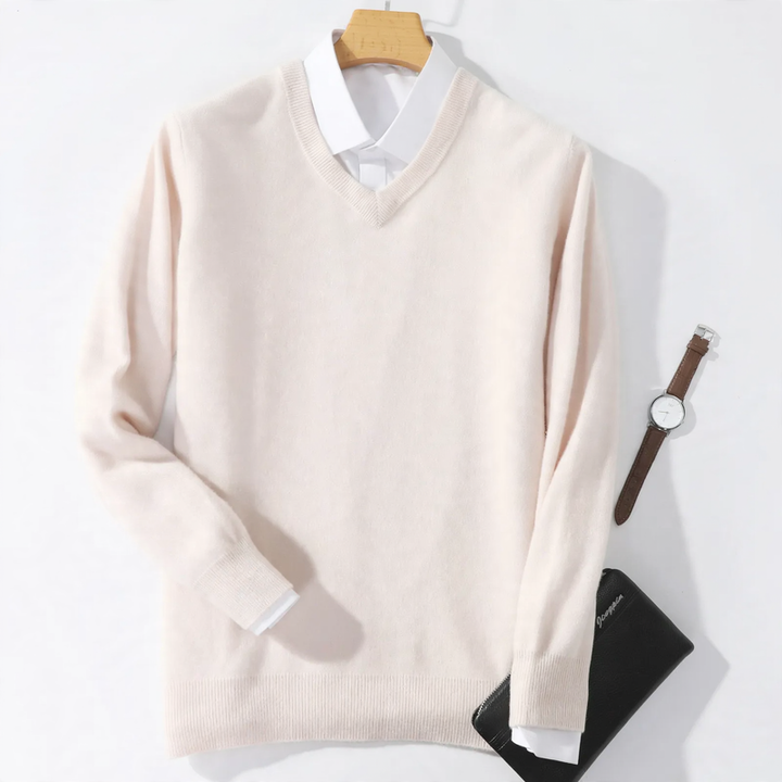 Herren-Wollpullover mit V-Ausschnitt