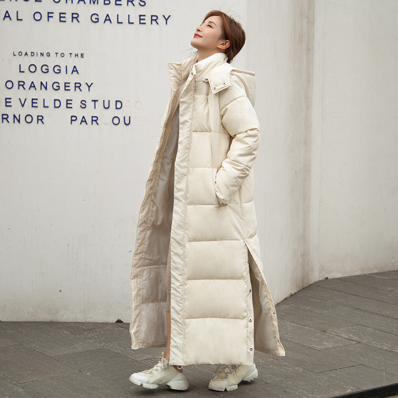 Lange Damen-Winterjacke mit Kapuze, gefüttert