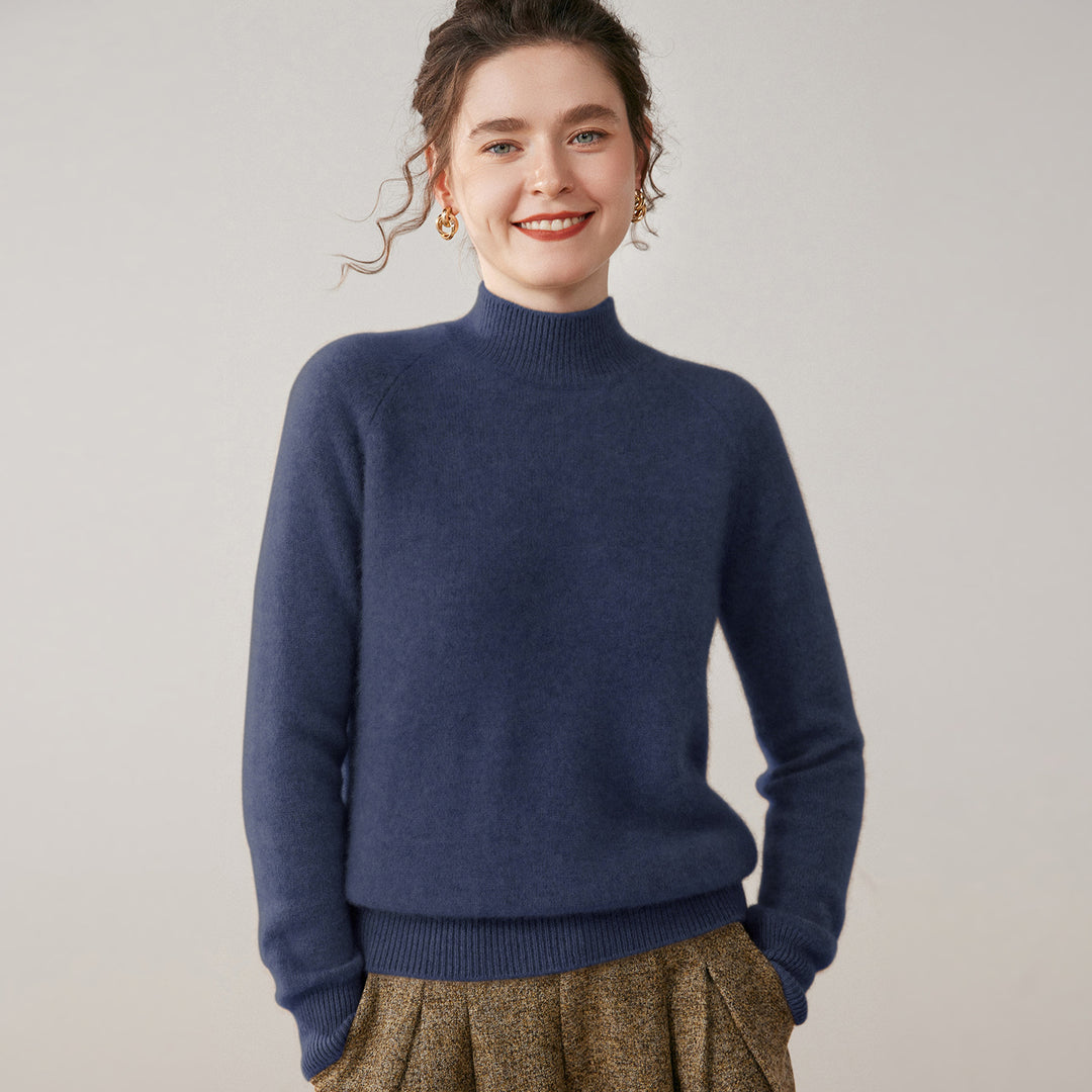 Damen-Kaschmirpullover, Stehkragen, weich und figurschmeichelnd