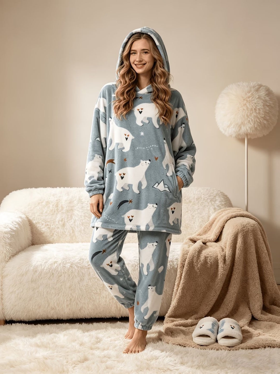 Damen-Pyjama-Set, gefüttert, warm und gemütlich