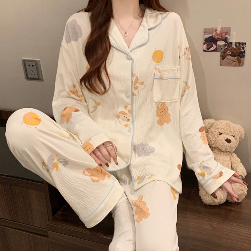 Damen-Pyjama-Set, langärmelig, mit Schleifen-Detail